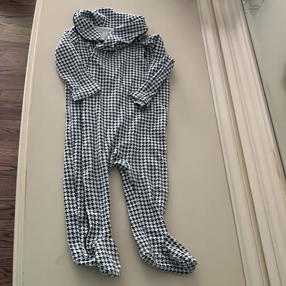 Ralph Lauren Navy and White Houndstooth Footie 9m
